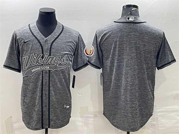 Men%27s Minnesota Vikings Blank Gray With Patch Cool Base Stitched Baseball Jersey